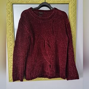 Massimo Dutti Burgundy Ribbed Crew Neck Sweater